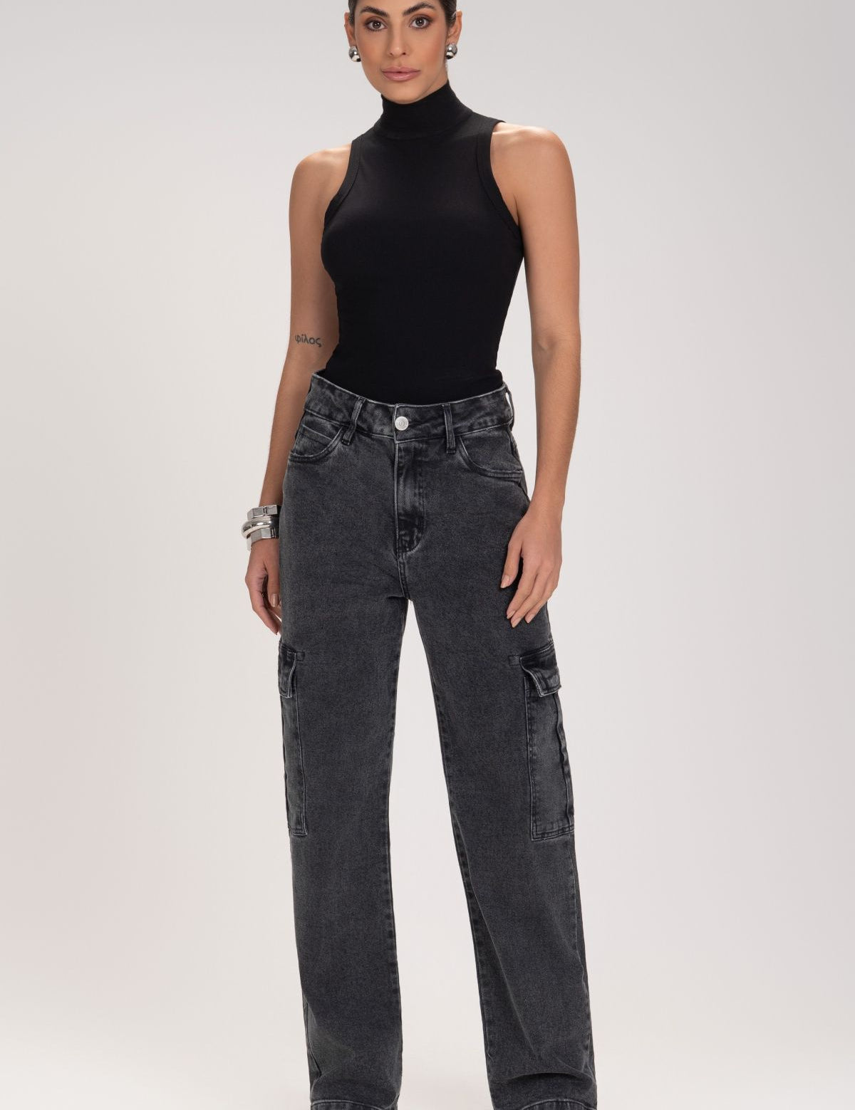 Calça Cargo Frysaide Grafite Jeans Reta