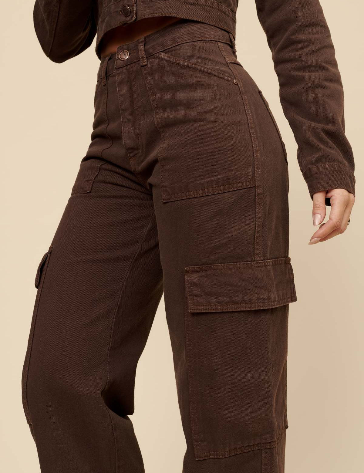 Calça Cargo Lottus Marrom Cintura Alta