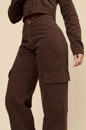 Calça Cargo Lottus Marrom Cintura Alta