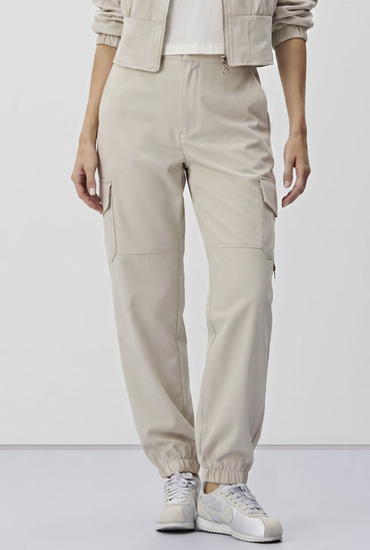 Calça Cargo Meia Loka Bege Jogger Bolso Lapela