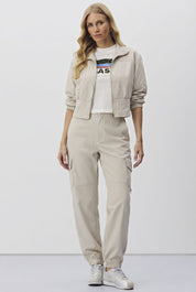 Calça Cargo Meia Loka Bege Jogger Bolso Lapela