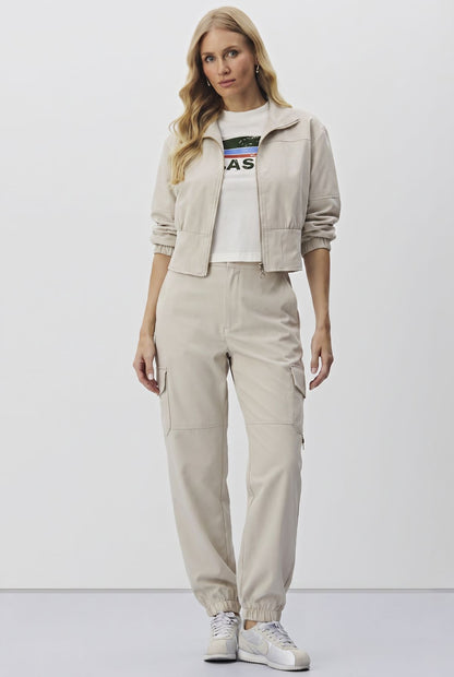 Calça Cargo Meia Loka Bege Jogger Bolso Lapela