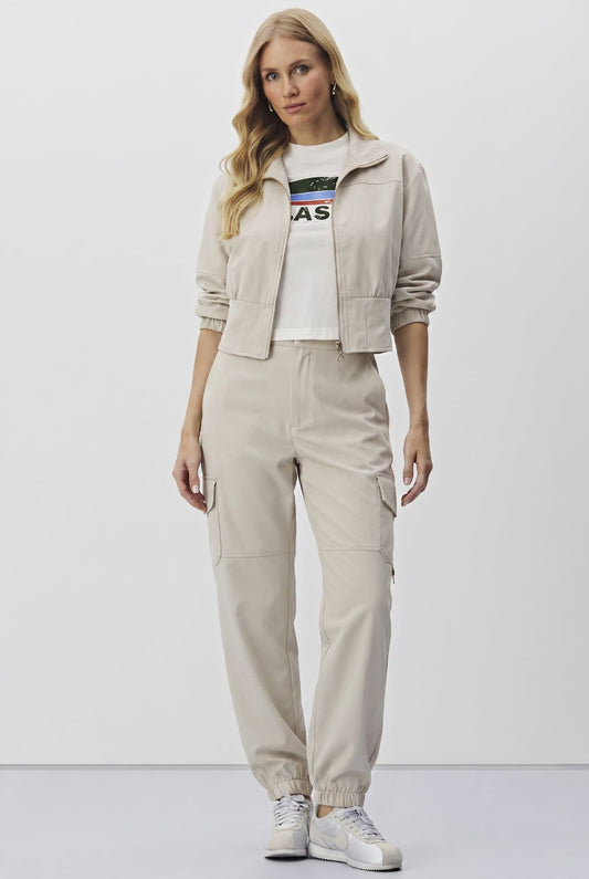 Calça Cargo Meia Loka Bege Jogger Bolso Lapela