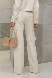 Calça Cargo Wide Leg Frysaide Off White Sarja
