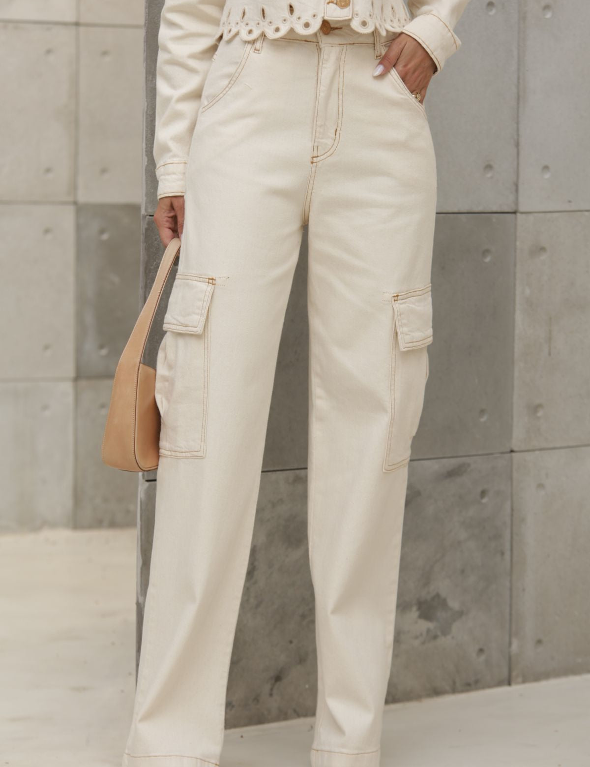 Calça Cargo Wide Leg Frysaide Off White Sarja