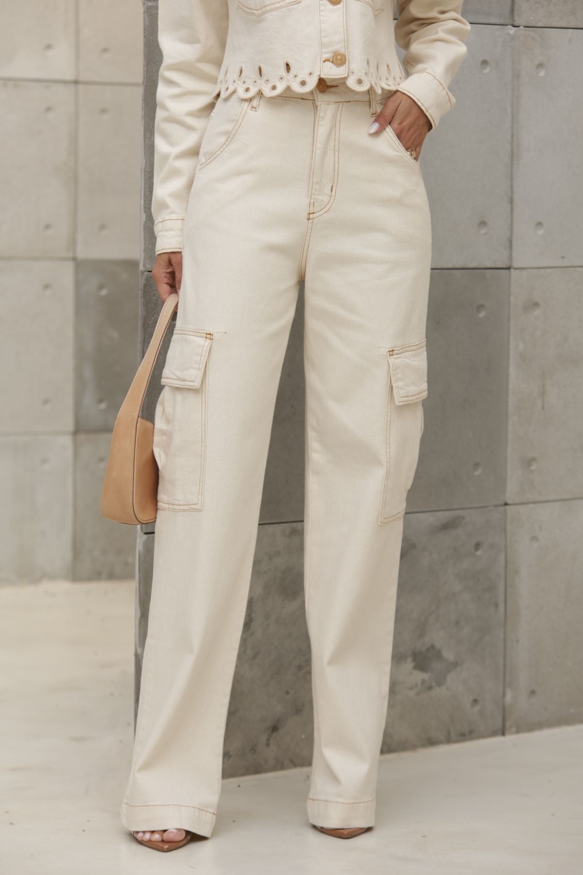 Calça Cargo Wide Leg Frysaide Off White Sarja