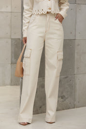 Calça Cargo Wide Leg Frysaide Off White Sarja