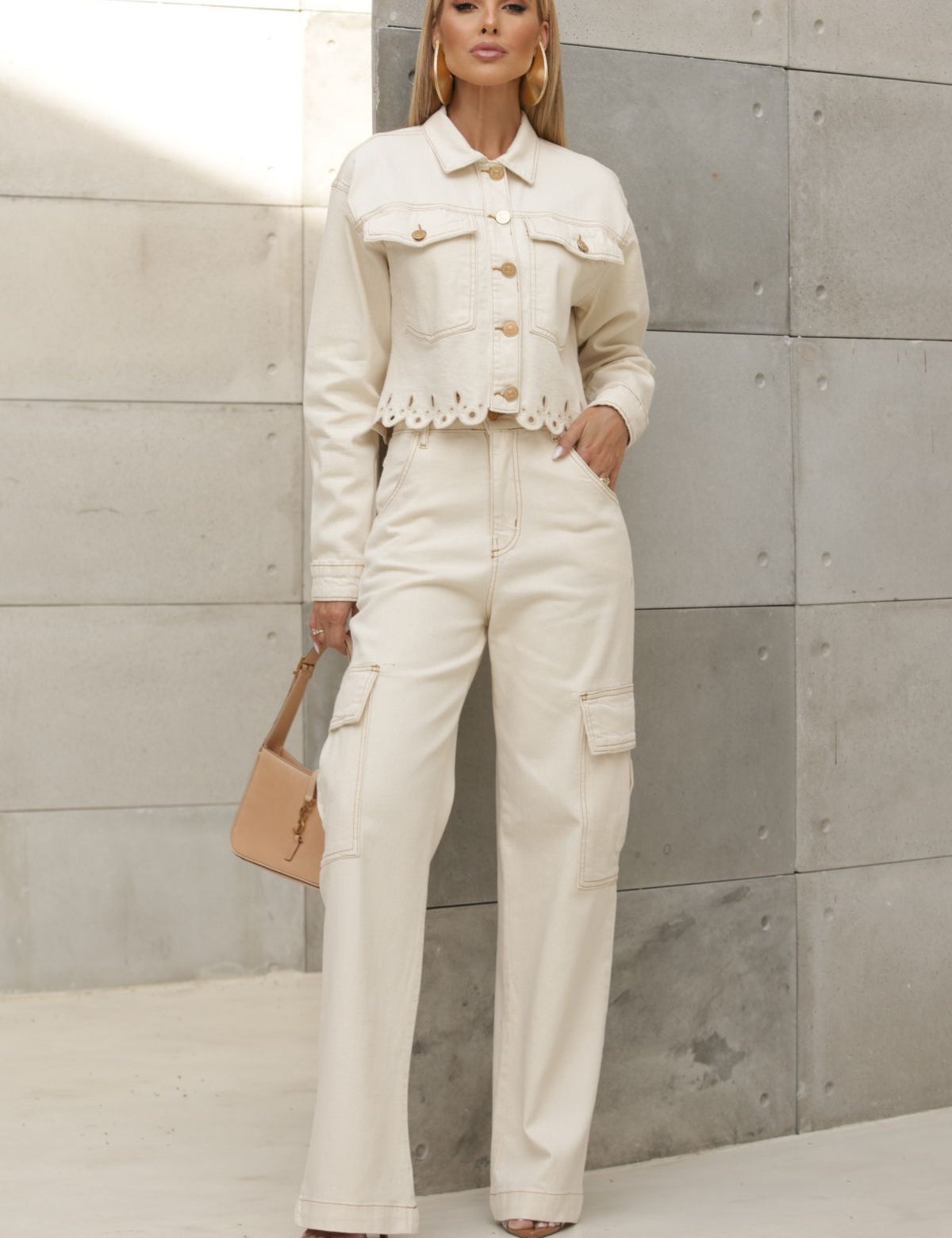 Calça Cargo Wide Leg Frysaide Off White Sarja