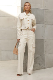Calça Cargo Wide Leg Frysaide Off White Sarja