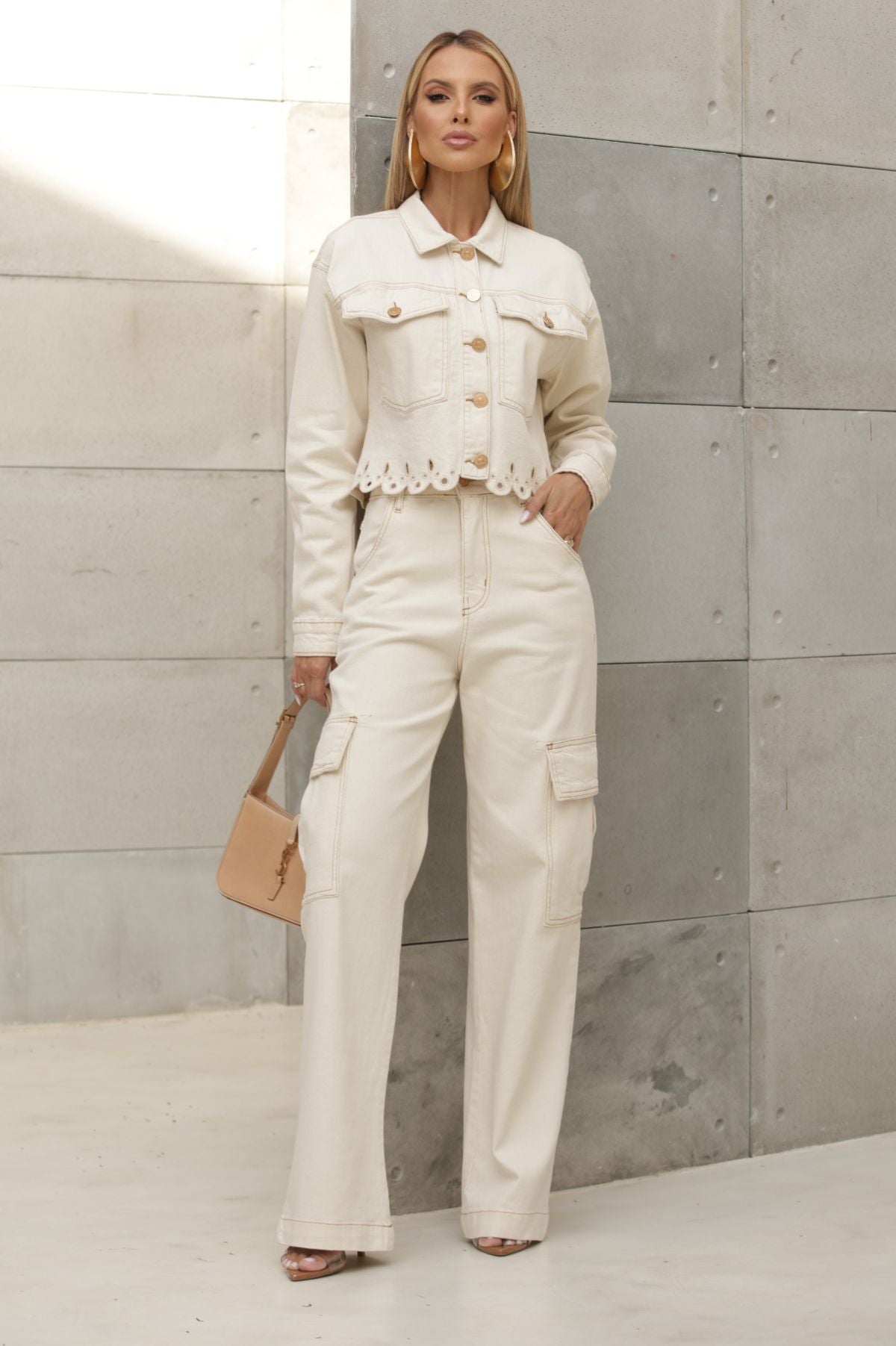 Calça Cargo Wide Leg Frysaide Off White Sarja