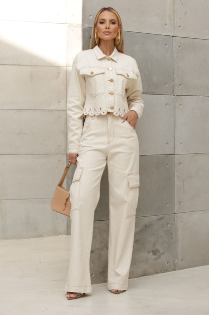 Calça Cargo Wide Leg Frysaide Off White Sarja