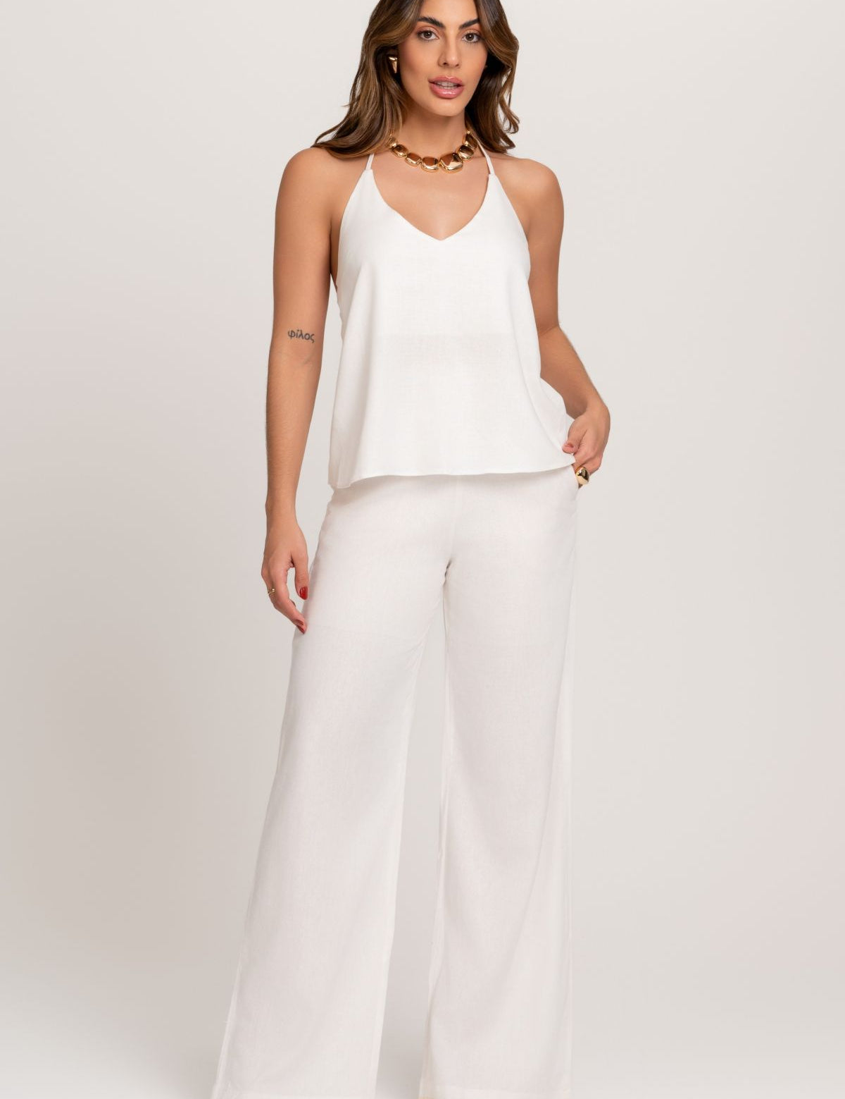 Calça Carla Pantalona Off White Frysaide
