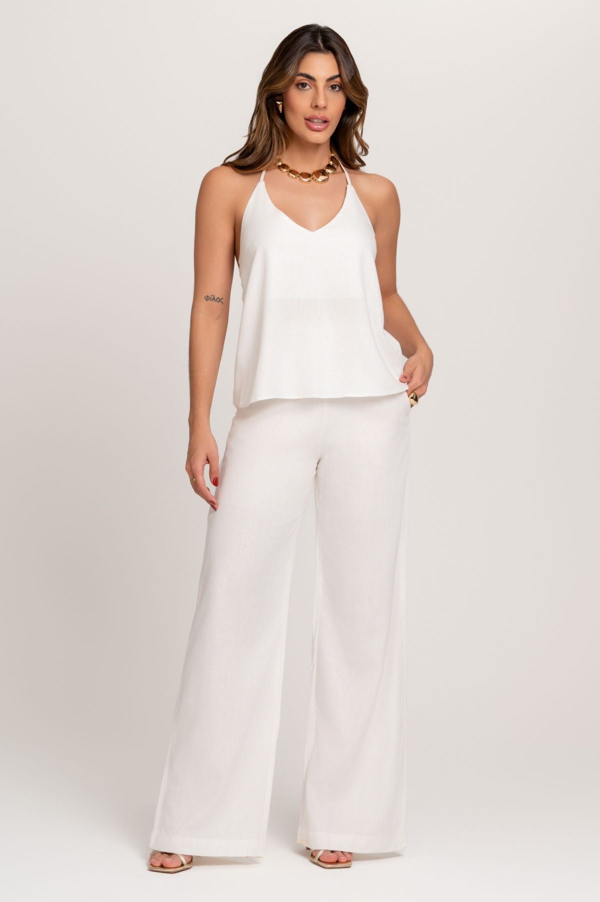 Calça Carla Pantalona Off White Frysaide