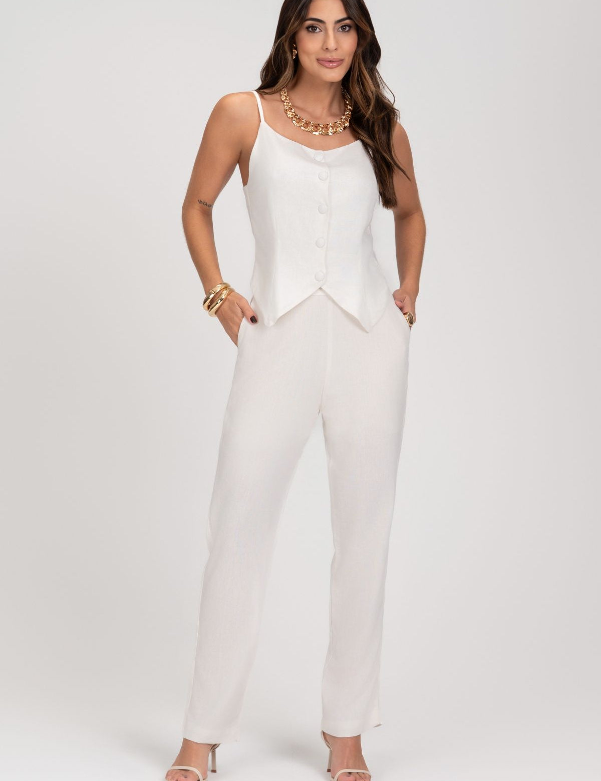 Calça De Linho Reta Off White Frysaide