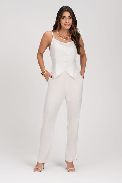 Calça De Linho Reta Off White Frysaide