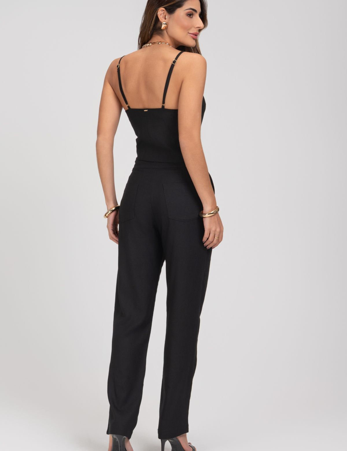 Calça De Linho Reta Preta Frysaide