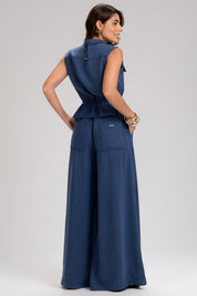 Calça Frysaide Azul Marinho Super Wide Leg Sarja