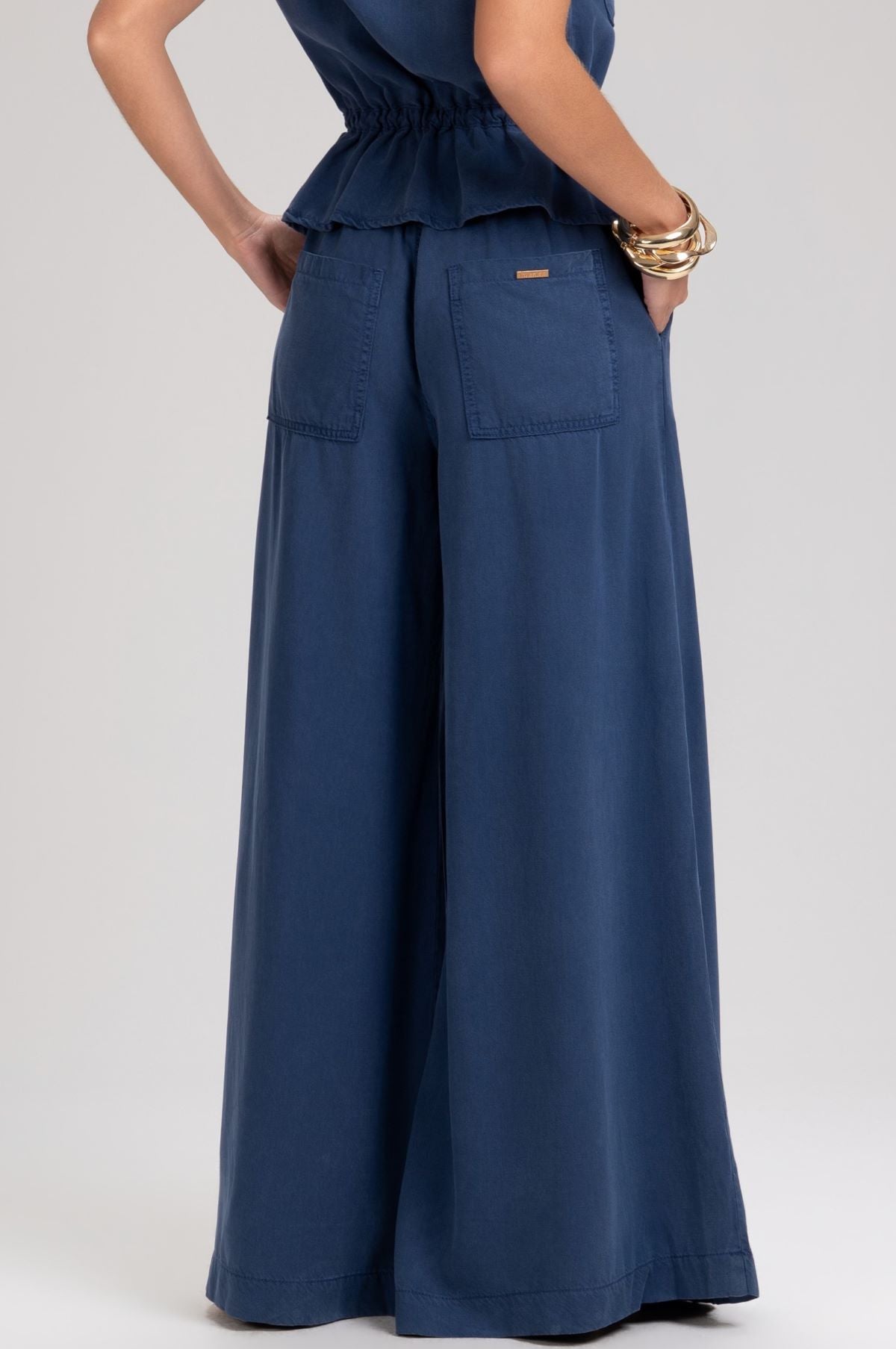 Calça Frysaide Azul Marinho Super Wide Leg Sarja