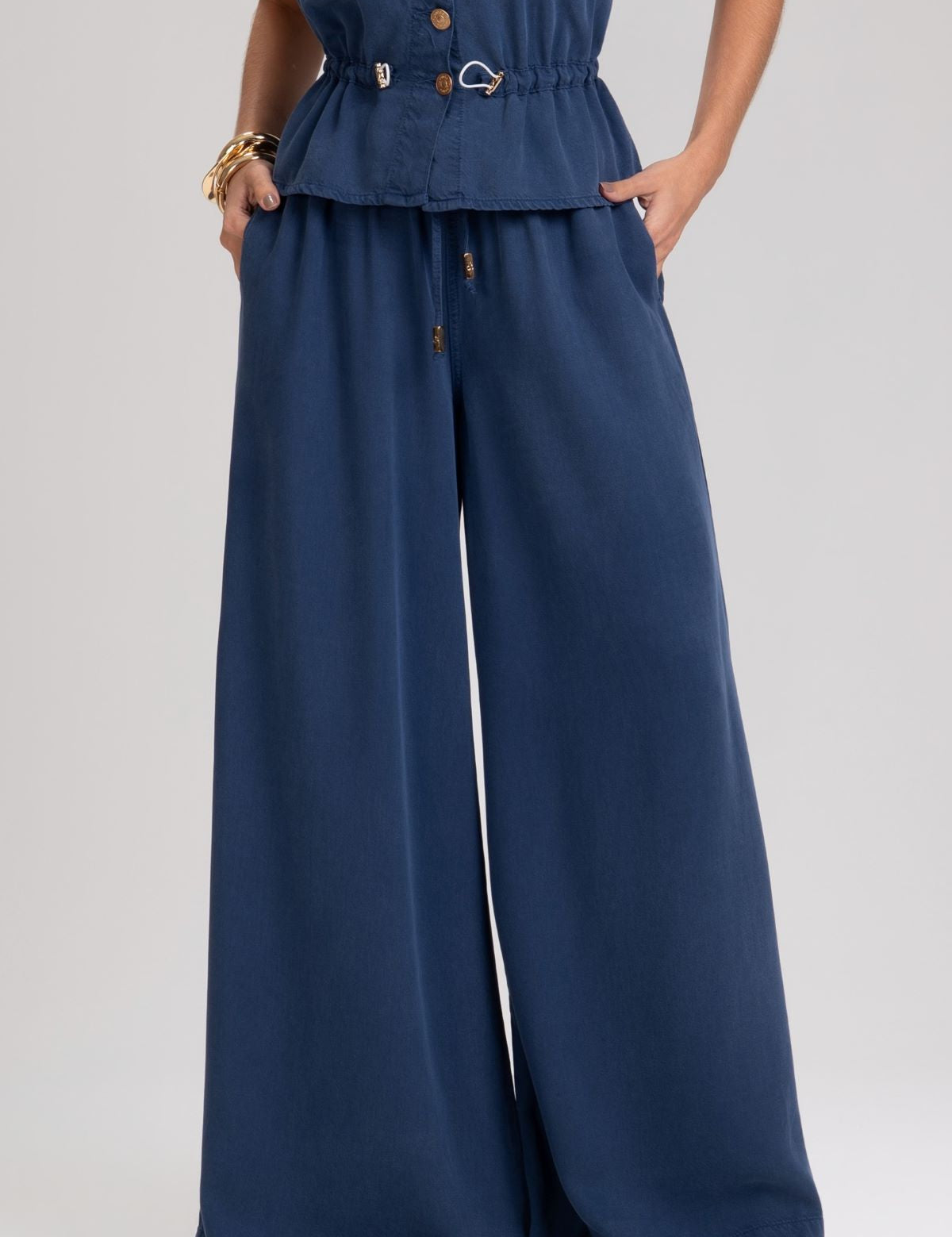 Calça Frysaide Azul Marinho Super Wide Leg Sarja
