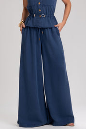 Calça Frysaide Azul Marinho Super Wide Leg Sarja