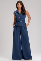Calça Frysaide Azul Marinho Super Wide Leg Sarja