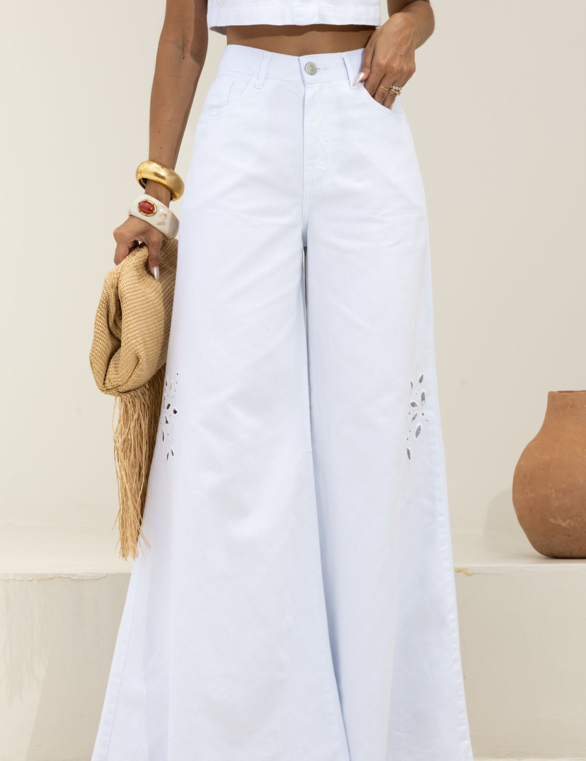 Calça Frysaide Branca Super Wide Leg Vazados