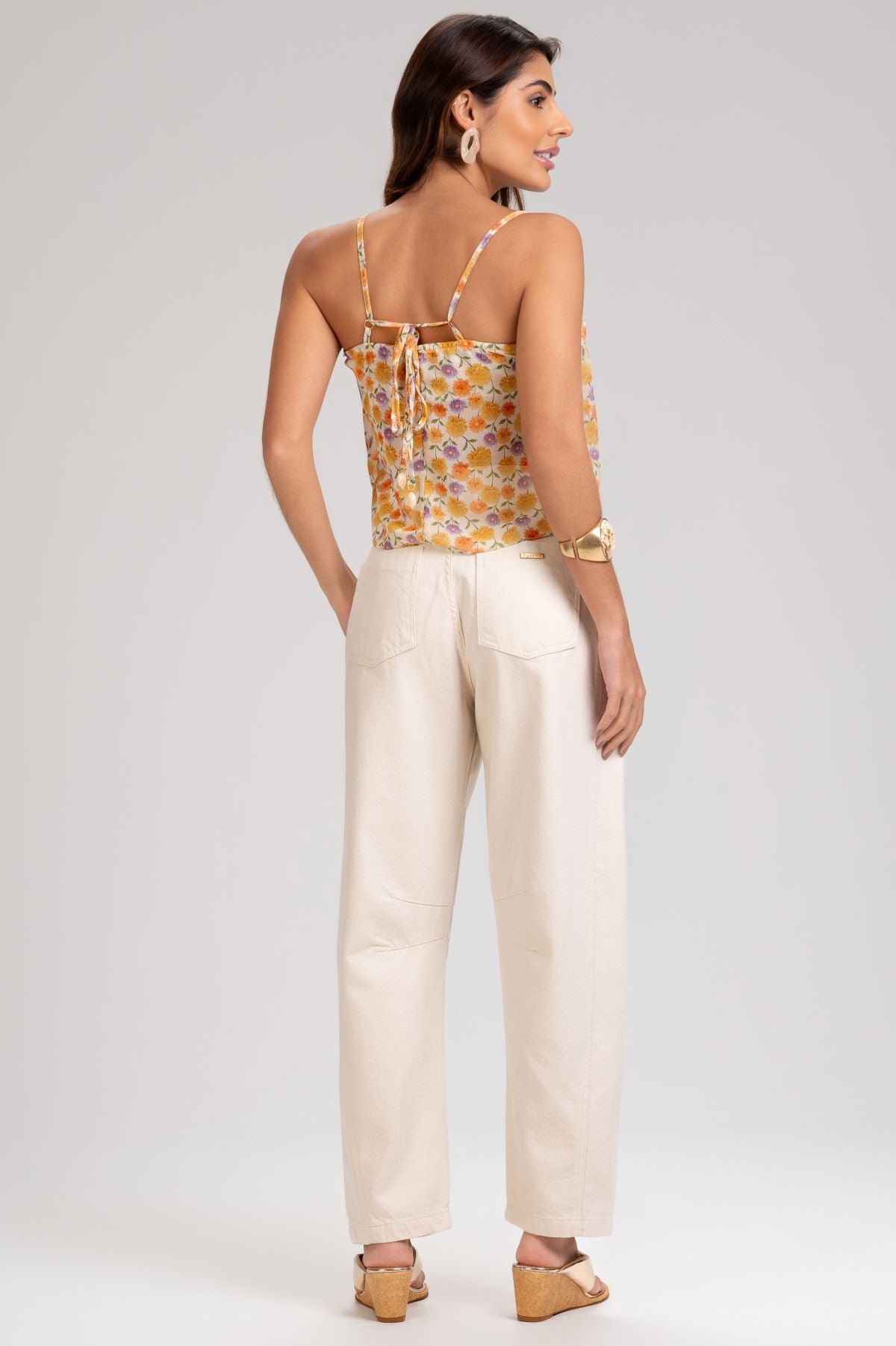 Calça Frysaide Off White Sarja Cintura Alta