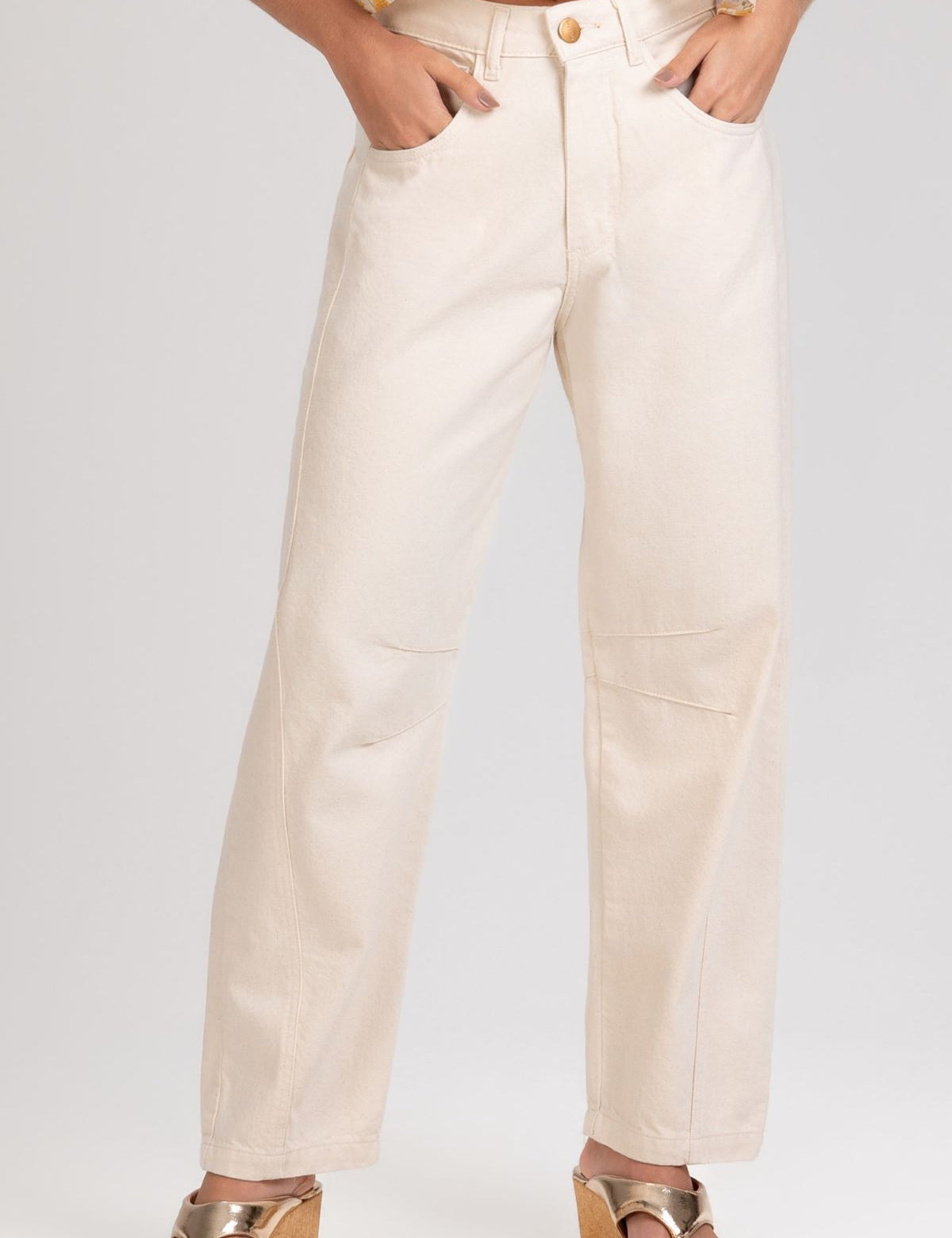 Calça Frysaide Off White Sarja Cintura Alta