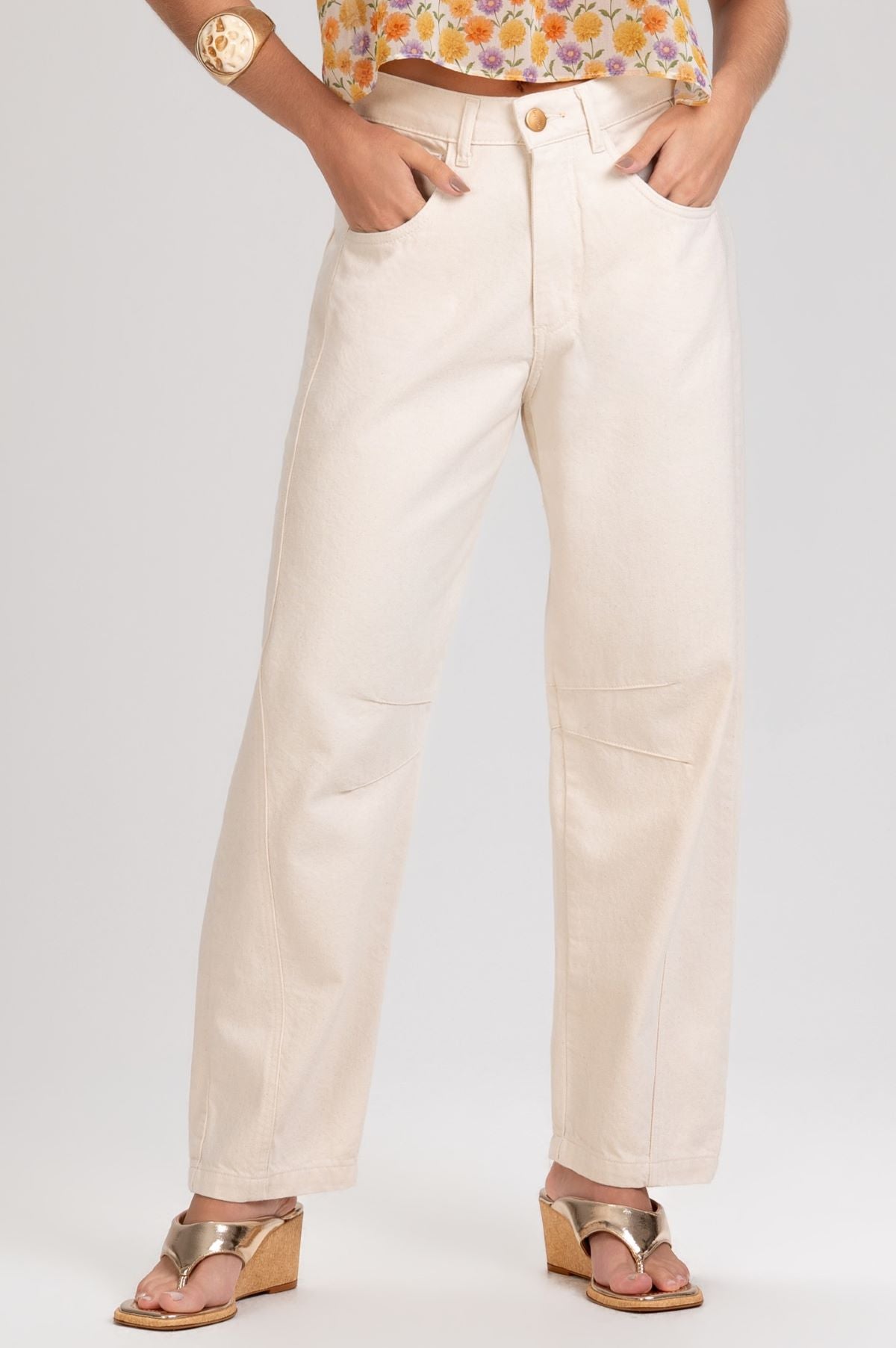 Calça Frysaide Off White Sarja Cintura Alta
