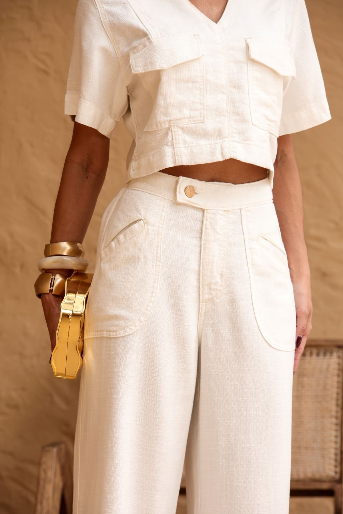 Calça Frysaide Off White Wide Leg Sarja