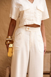 Calça Frysaide Off White Wide Leg Sarja