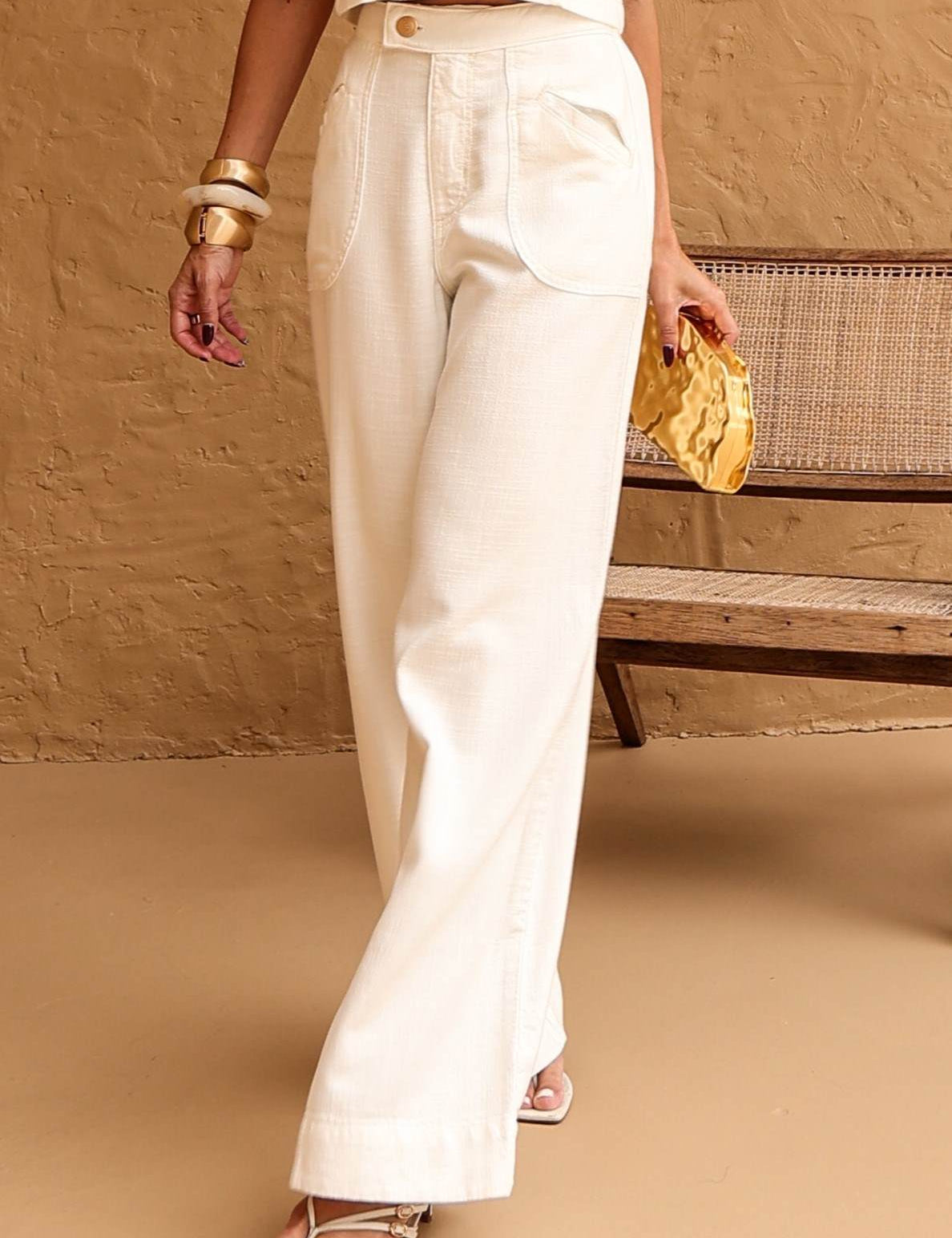 Calça Frysaide Off White Wide Leg Sarja