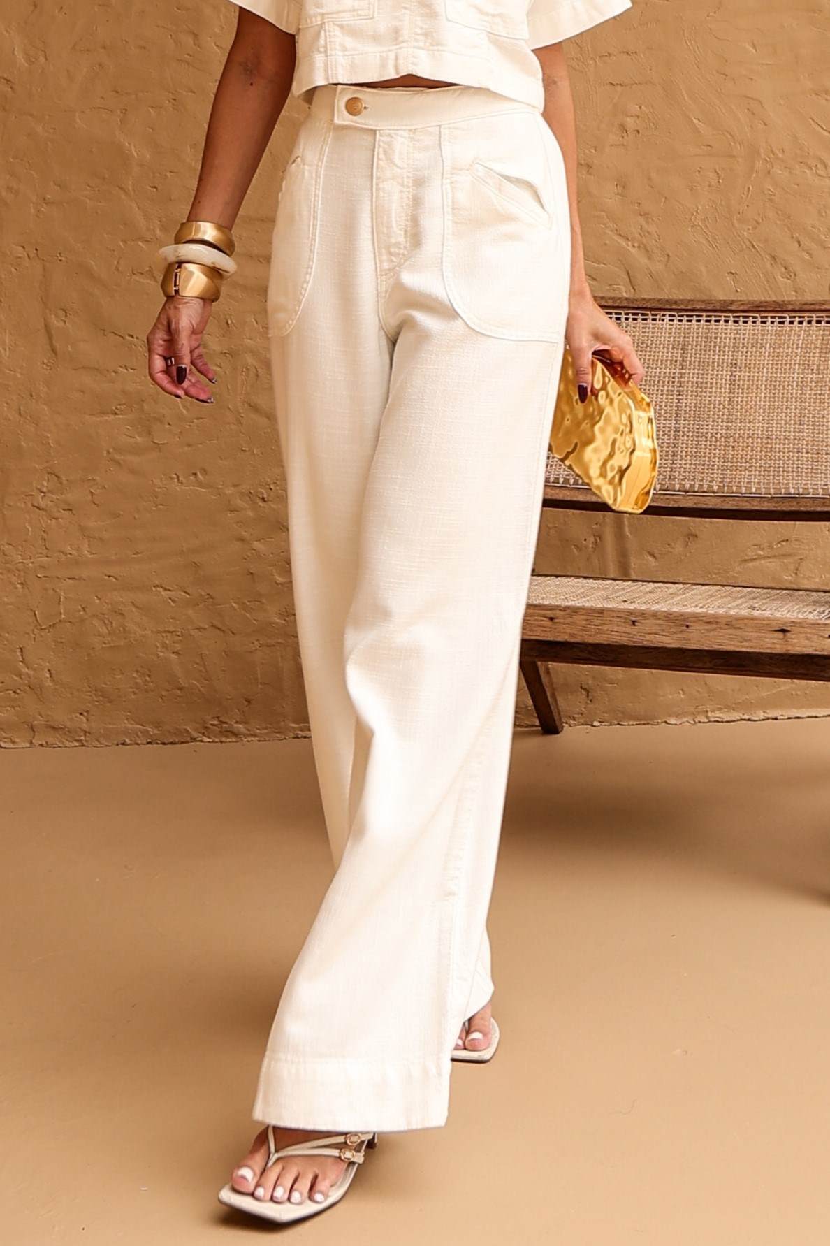 Calça Frysaide Off White Wide Leg Sarja