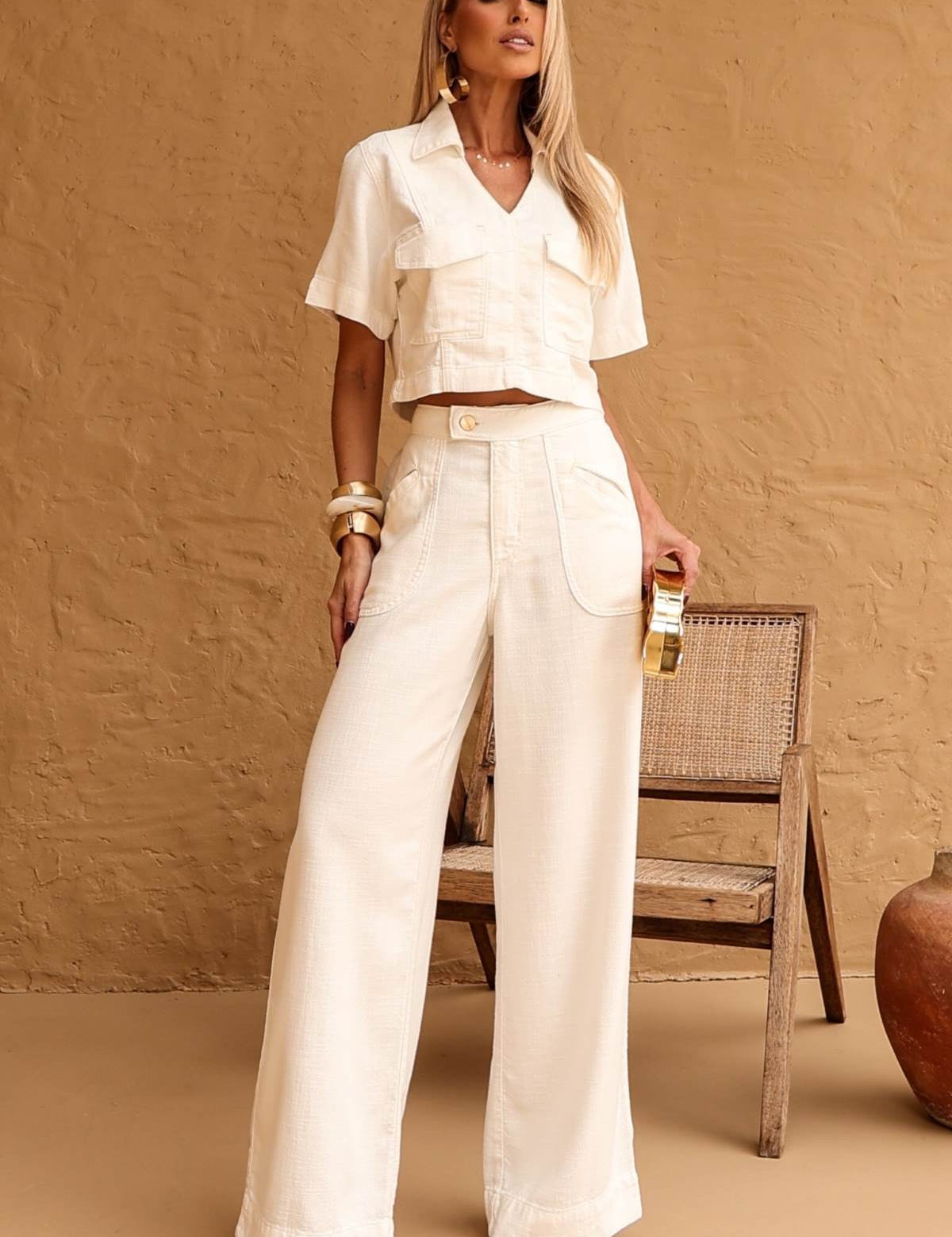 Calça Frysaide Off White Wide Leg Sarja