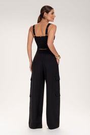 Calça Frysaide Preta Cargo Wide Leg Cintura Alta