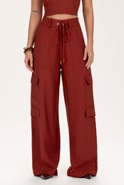Calça Frysaide Terracota Cargo Wide Leg Cintura Alta