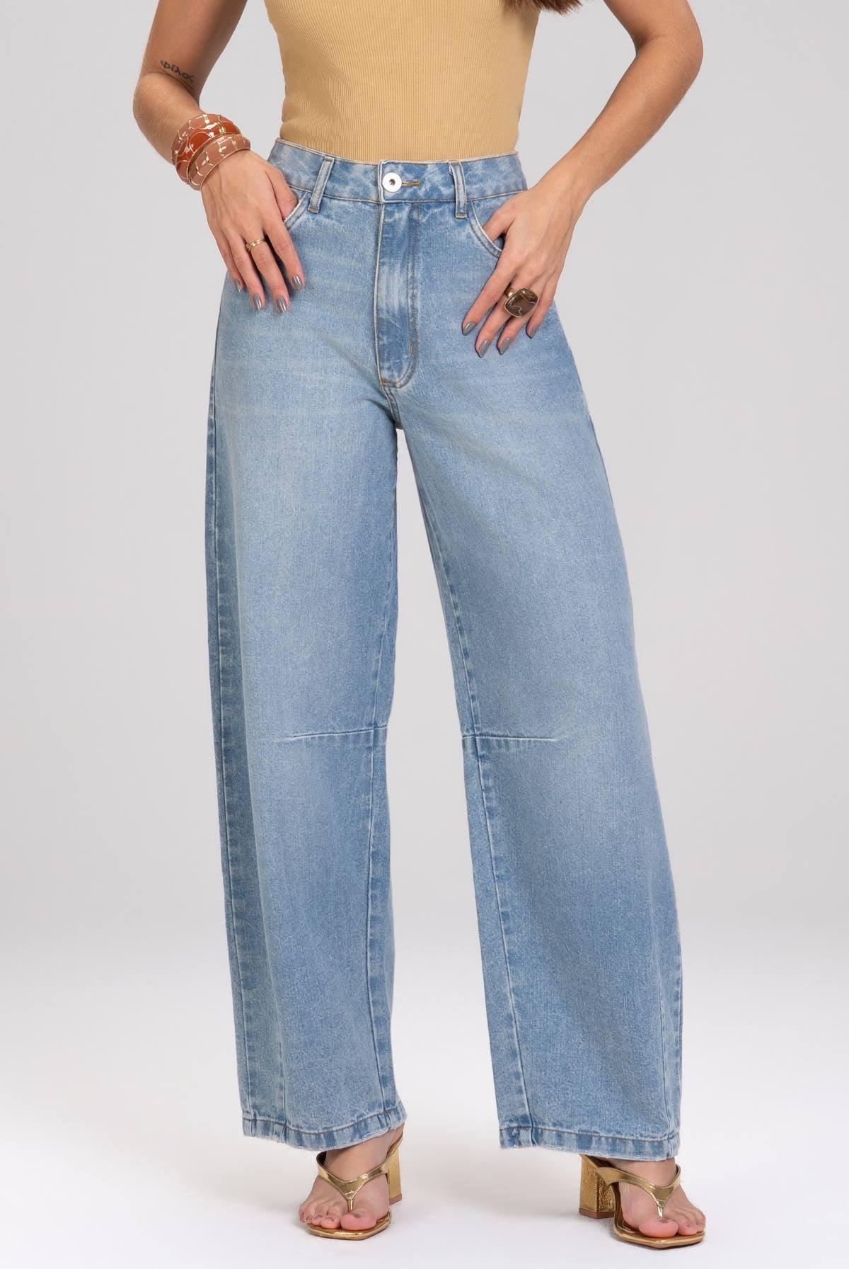 Calça Jeans Balloon Frysaide Azul Cintura Alta