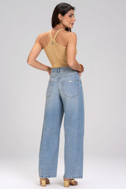 Calça Jeans Balloon Frysaide Azul Cintura Alta