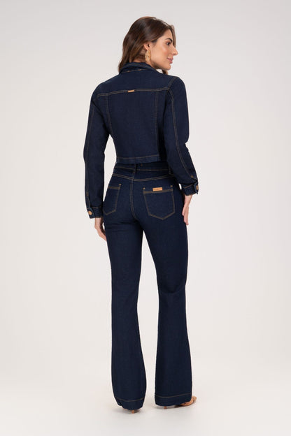 Calça Jeans Boot Cut Frysaide Azul Escuro Cintura Alta