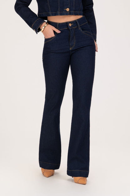 Calça Jeans Boot Cut Frysaide Azul Escuro Cintura Alta