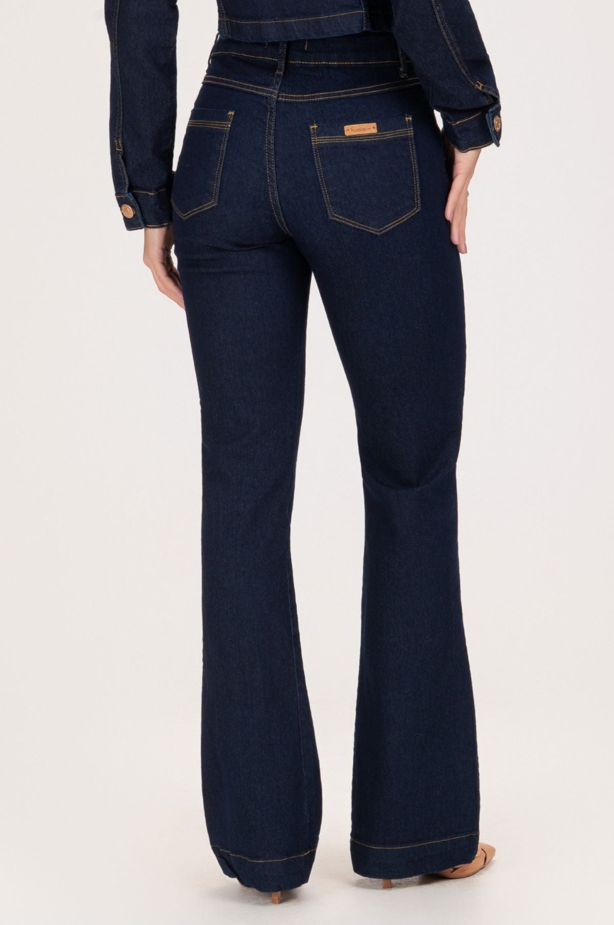 Calça Jeans Boot Cut Frysaide Azul Escuro Cintura Alta