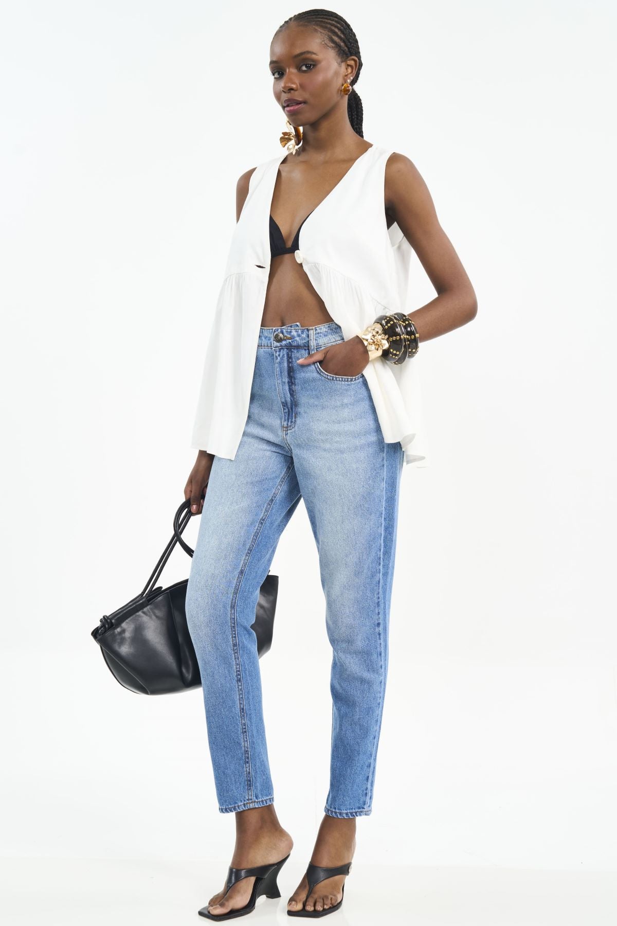 Calça Jeans Colcci Azul Cintura Alta Reta