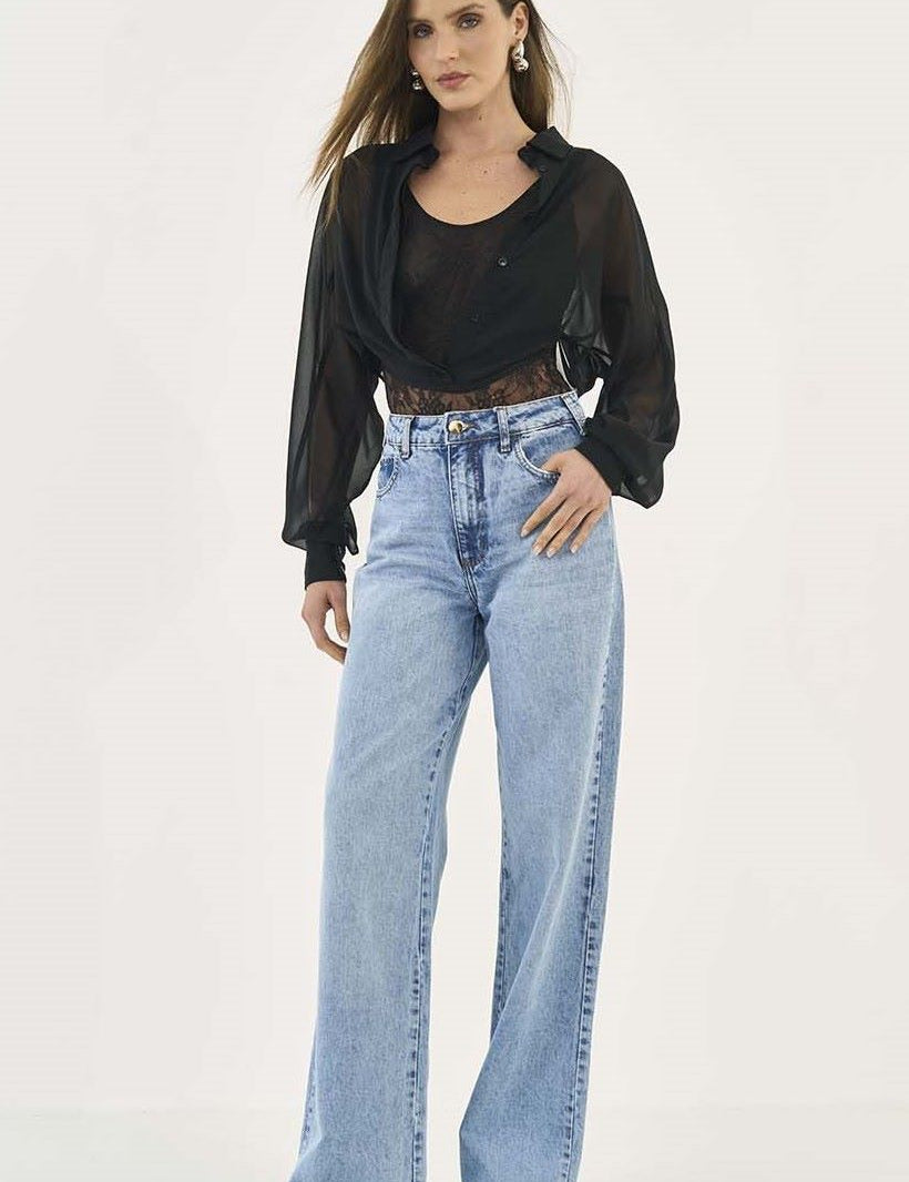 Calça Jeans Colcci Azul Wide Leg Cintura Alta