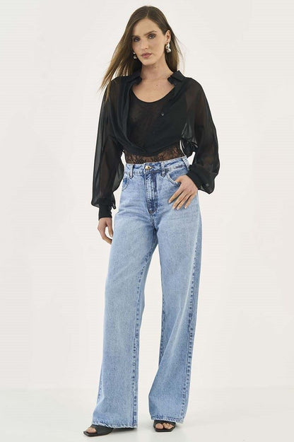 Calça Jeans Colcci Azul Wide Leg Cintura Alta