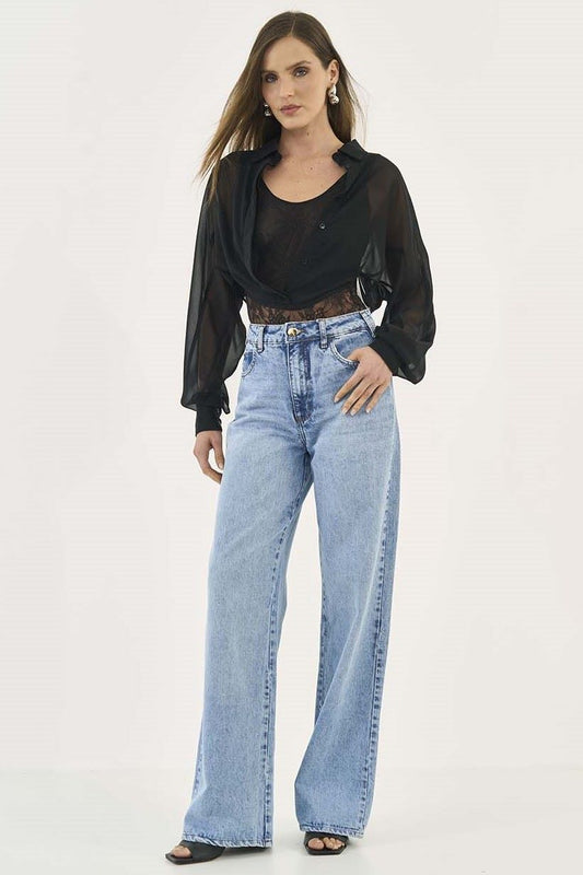 Calça Jeans Colcci Azul Wide Leg Cintura Alta