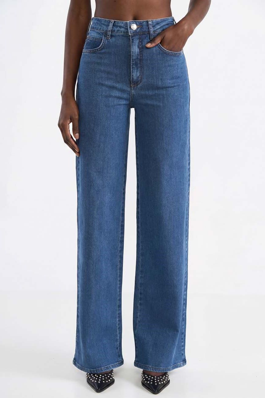 Calça Jeans Colcci Azul Wide Leg Cintura Alta