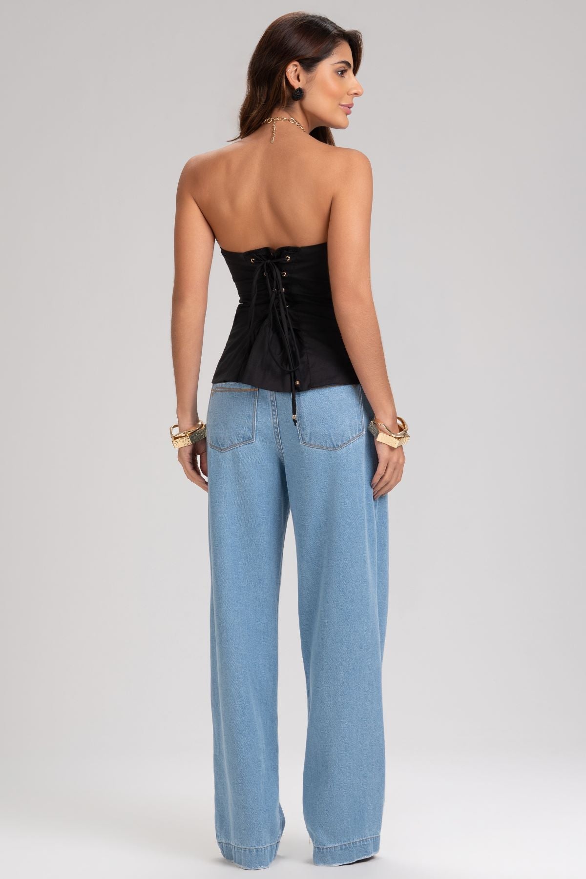 Calça Jeans Frysaide Azul Reta Barra Larga