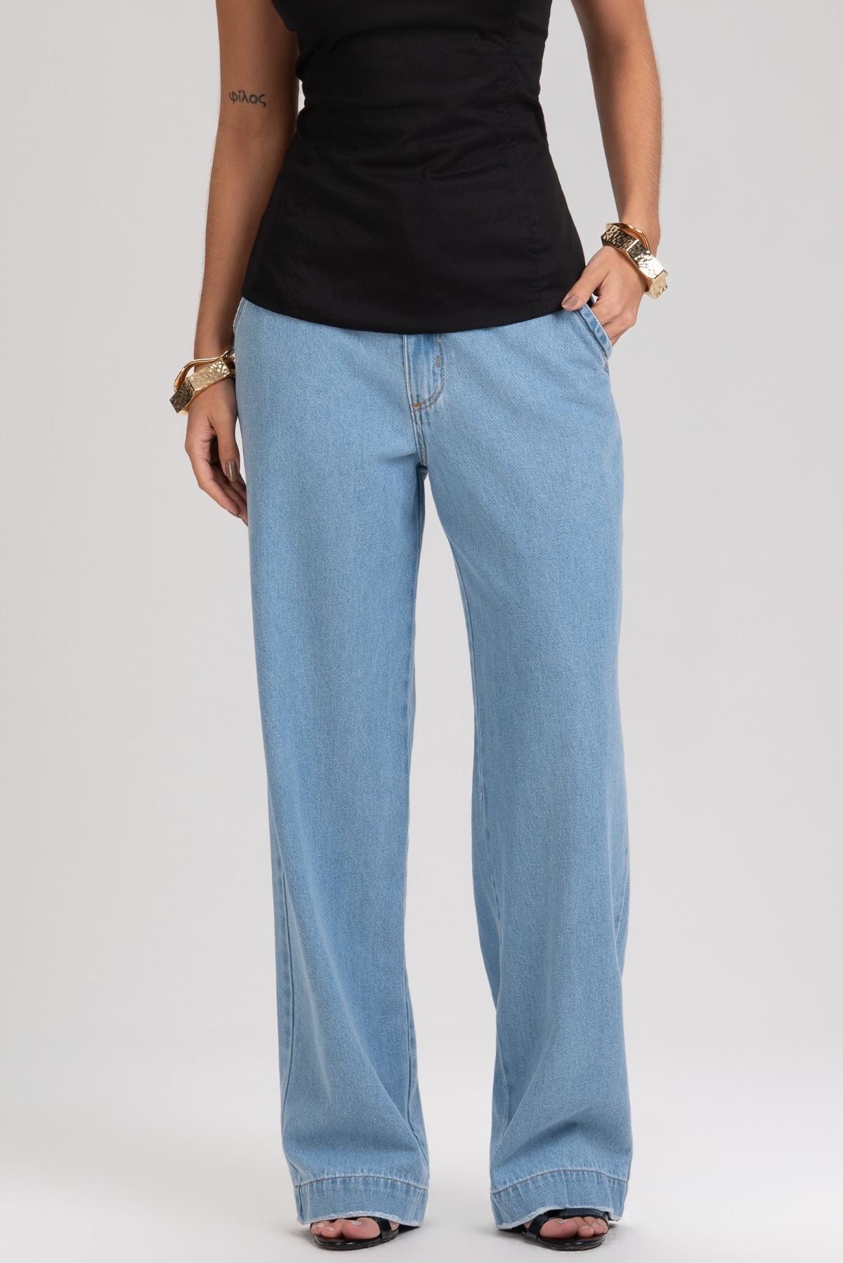 Calça Jeans Frysaide Azul Reta Barra Larga
