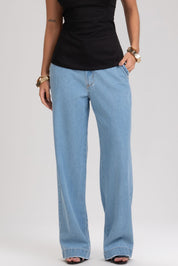 Calça Jeans Frysaide Azul Reta Barra Larga