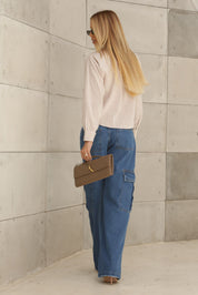Calça Jeans Frysaide Azul Wide Leg Cargo